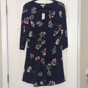 Maurices Womens M Navy Floral Dress 3/4 Sleeve Fit Flare NWT Casual Boho Spring